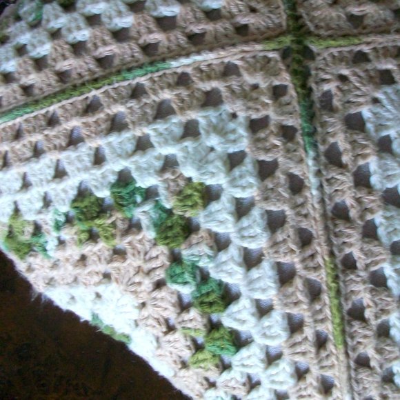 Crochet Granny Square Decorative Throw Pillow Cream Green Beige - Picture 5 of 5